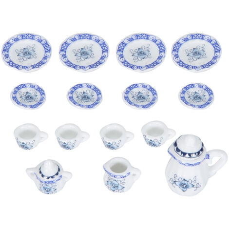 Set aus 15 floralen Porzellan-Teetassen für Puppenhäuser im Maßstab 1:12, Miniaturdekoration (1)