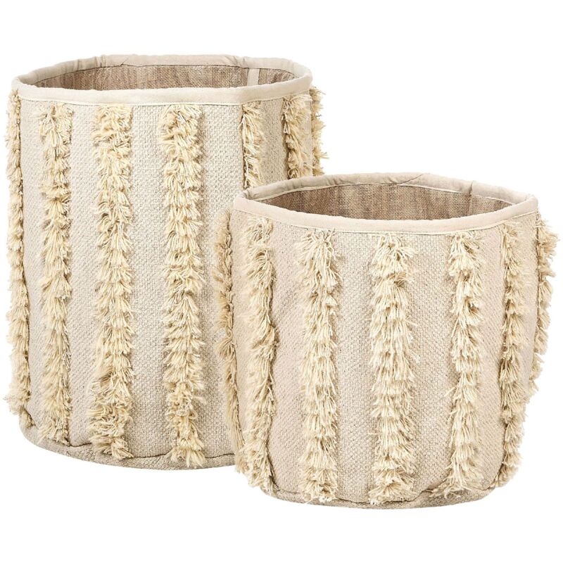 Beliani Aufbewahrungskorb 2er Set Kakki Baumwolle Beige