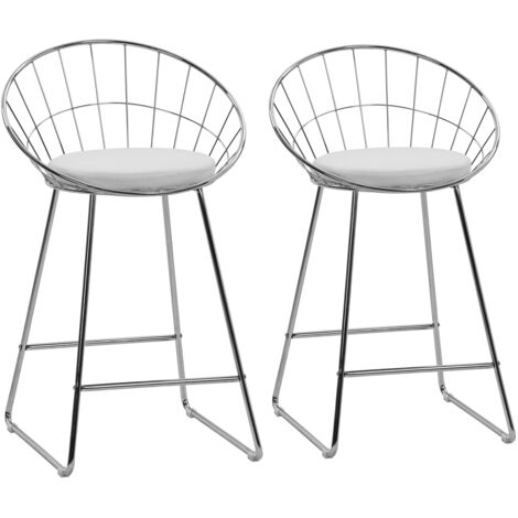 Set aus 2 Barhockern 65 cm aus verchromtem Metall und weißem Kissen ALEX