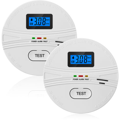 Set aus 2 batteriebetriebenen 2-in-1-Rauch- und Kohlenmonoxidmeldern, Testtaste, akustischem Alarm, LCD-Display, Heimsicherheit