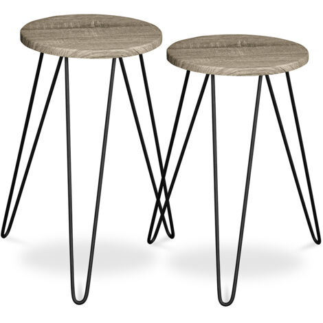 Set aus 2 Beistelltischen - Industriedesign - Holz und Metall - Hairpin Natural wood
