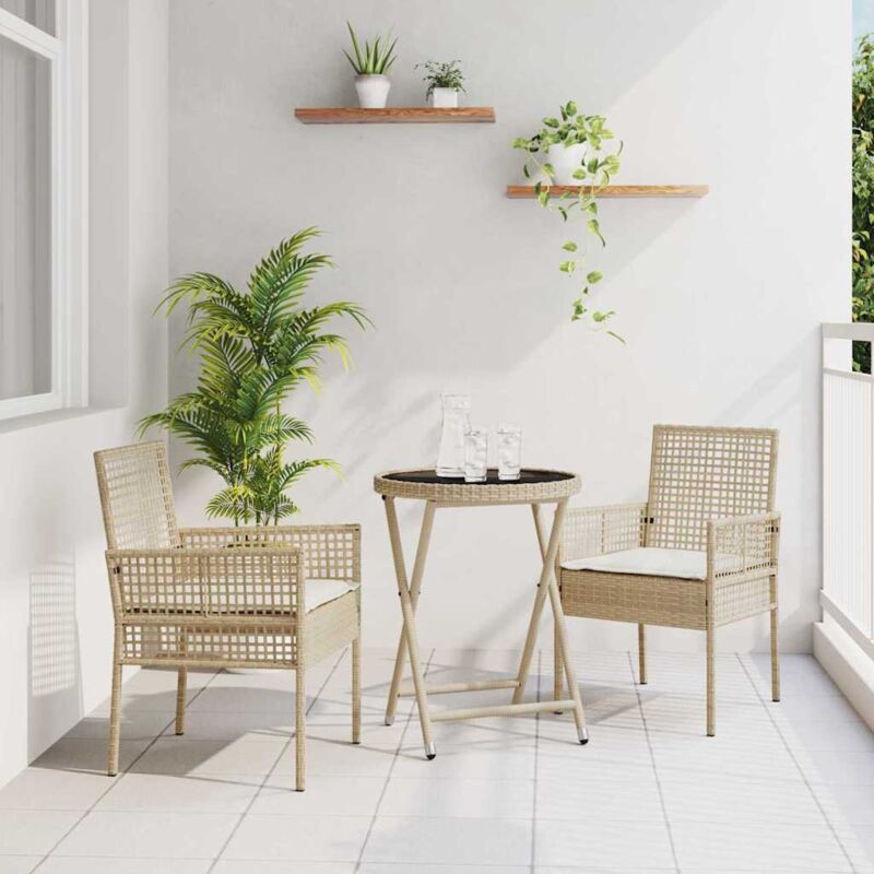 3-teiliges Garten-bistro-set Mit Kissen Beige Poly-rattan - Vidaxl