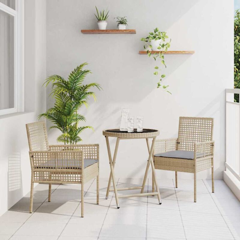 3-teiliges Garten Bistro Set Mit Kissen Beige Poly Rattan - Vidaxl