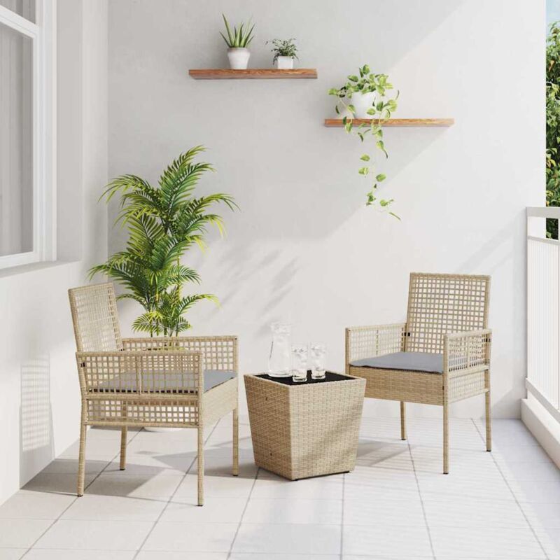 3-teiliges Garten Bistro Set Mit Kissen Beige Poly Rattan - Vidaxl