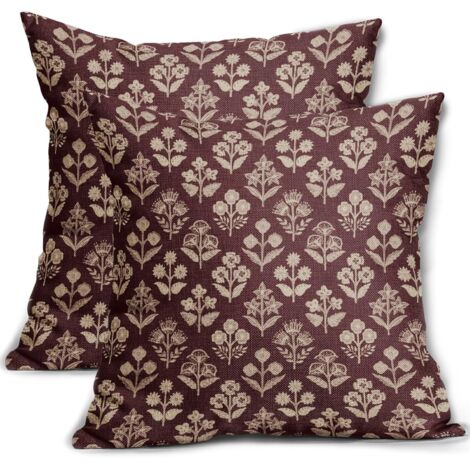 Set aus 2 dekorativen Kissenbezügen mit bordeauxrotem Blumenmuster, 45 x 45 cm, im Vintage-Stil, für Sofa, Bett oder Garten. Ideal für Frühling und Sommer.