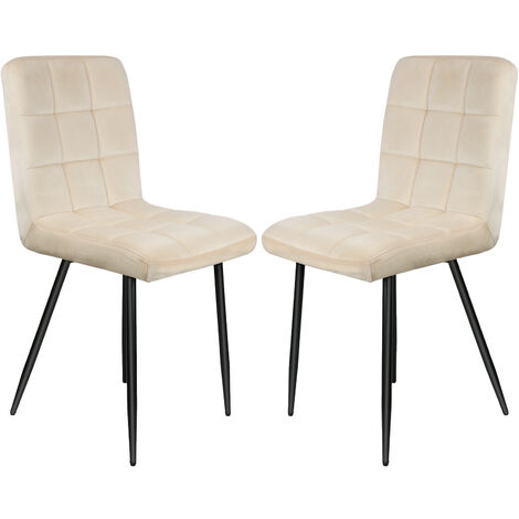 Set aus 2 Esszimmerstühlen mit Rückenlehne, Metallbeinen, vielseitig, Samtstoff, 9 quadratische Stühle, für das Esszimmer in der Küche – Küchenstuhl, Beige