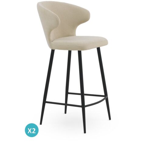 Set aus 2 gepolsterten Hockern in Beige mit schwarzen Metallbeinen