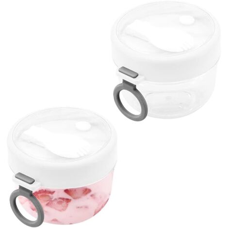 Set aus 2 Haferflockenbehältern (je 600 ml), auslaufsicheren Joghurtbechern mit Löffel und Deckel
