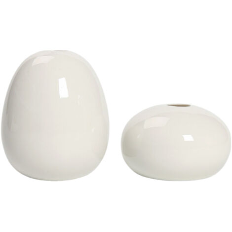Set aus 2 Keramikvasen im Art-Deco-Design, mattweiß (8 cm & 6 cm)