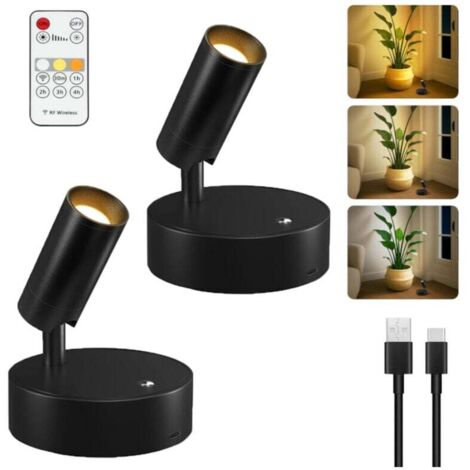 Set aus 2 magnetischen Innenstrahlern, dreifarbiger Dimmer, 350°-Drehung, wiederaufladbare Wandleuchte zum Malen und Lesen (schwarz)
