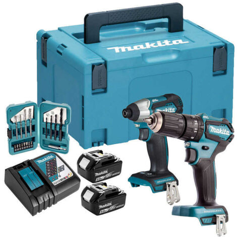 Set aus 2 Maschinen 18 V Li-Ion 5 Ah MAKITA Schrauber DTD155 + Bohrmaschine DHP483 - 2 Akkus, Ladegerät, Koffer - DLX2221TJ2