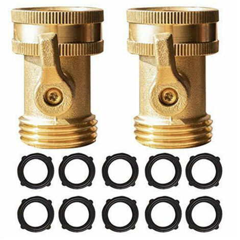 Set aus 2 massiven Messing-Absperrventilen für 19-mm-Gartenschläuche + 10 Gummidichtungen + rostfrei + wasserdicht + langlebig