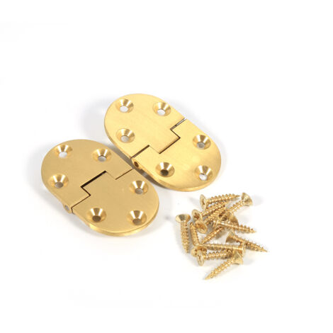 Set aus 2 Messingscharnieren mit abgerundeten Kanten, Schrauben und Klappe, goldfarben