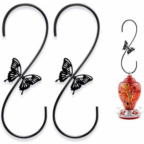 Set aus 2 Metall-Vogelfutterhaken – 30,5 cm – mit Schmetterlingsmotiv – zum Aufhängen von Vogelfutterhäuschen, Windspielen oder Lampen – schwarz.