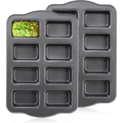 Set aus 2 Mini-Brotformen mit je 8 Mulden, antihaftbeschichtet, rechteckig, aus Kohlenstoffstahl, für Maisbrot, Bananenröllchen, Käsekuchen, Mini-Brownies