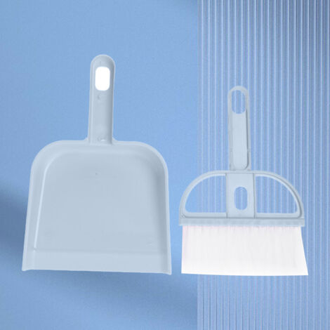 Set aus 2 Mini-Multifunktionsbesen und Kehrschaufel, blau, leichter Kunststoff, 50 g, für Büro oder Zuhause