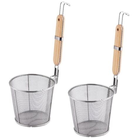 Set aus 2 Nudelsieben aus Edelstahl mit Holzgriffen, ideal zum Kochen von Speisen, Spaghetti und Knödeln (14 cm Durchmesser)
