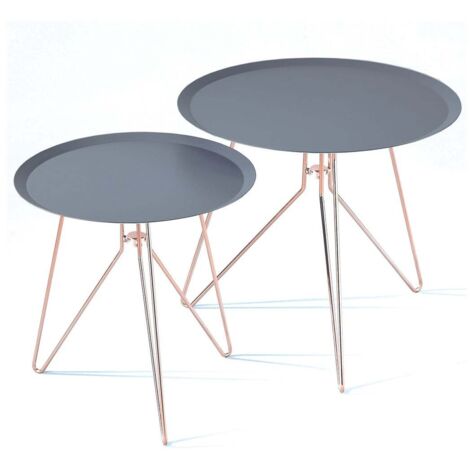 Set aus 2 runden Beistelltischen aus Stahl im Industrial-Chic Design Thin