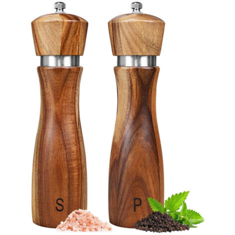 Set aus 2 Salz- und Pfeffermühlen aus Akazienholz, 20,3 cm, Keramikmahlwerk für verschiedene Gewürze, Sesammühle