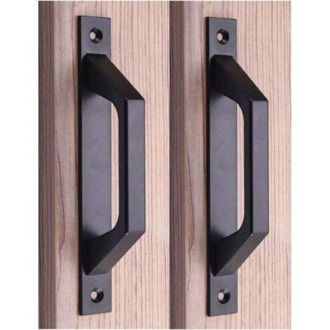 Set aus 2 Schiebetürgriffen, 20 cm, aus Aluminiumlegierung, für Tore, Schränke, Schubladen, Garagen, Gartenhäuser, schwarz (175 mm Öffnung)