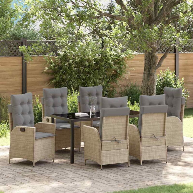 Garten Essgruppe 7 Pcs Beige Poly-rattan Vidaxl