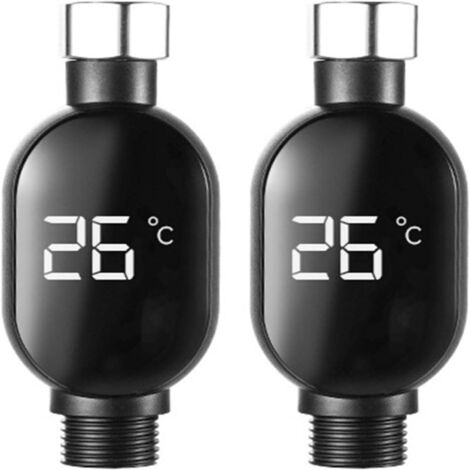 Set aus 2 schwarzen Duscharmaturen aus massivem Stahl mit Temperaturregelung, Echtzeitüberwachung und inklusive wasserdichten Dichtungen