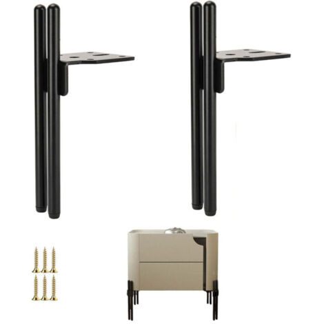 Set aus 2 schwarzen Metallmöbelbeinen, 18 cm Tischbeinen, TV-Ständer, Badezimmerschrank mit Schrauben, Bodenschutz und geräuscharmer, rutschfester Unterseite.