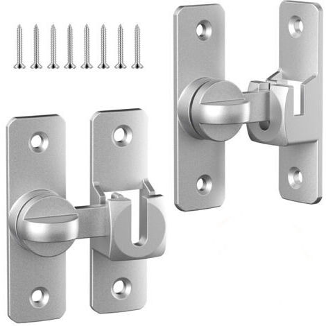 Set aus 2 silbernen Türriegeln für Flügeltüren, 90/180-Grad-Schloss, Eckriegel für Türscharnier, Türbeschlag und Türsicherung