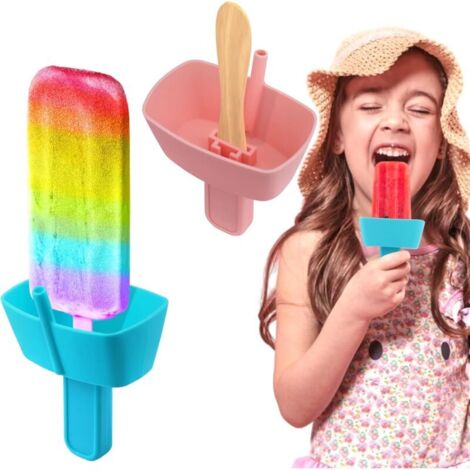 Set aus 2 Silikon-Eiscremehaltern für Kinder, tropffrei, wiederverwendbar und sauber, mit eingebautem Strohhalm zum Aufsaugen von geschmolzenem Eis, für Kleinkinder, Babys und Kinder.