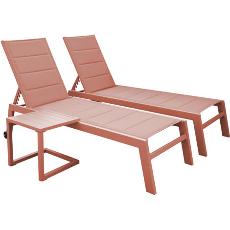 Set aus 2 Sonnenliegen und Beistelltisch BARBADOS aus Textilene terracotta - Aluminium terracotta