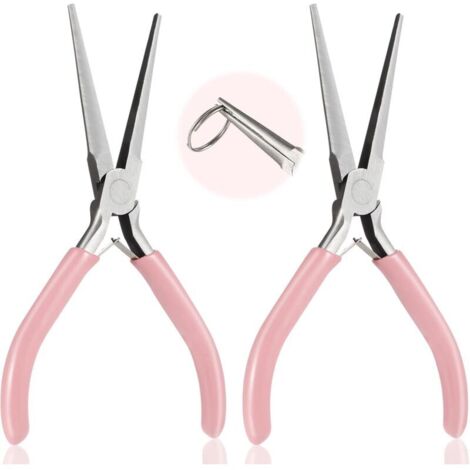 Set aus 2 Spitzzangen aus hochkohlenstoffhaltigem Stahl für Schmuck- und Modellbau, rutschfester Griff und praktisches Trageset, Pink