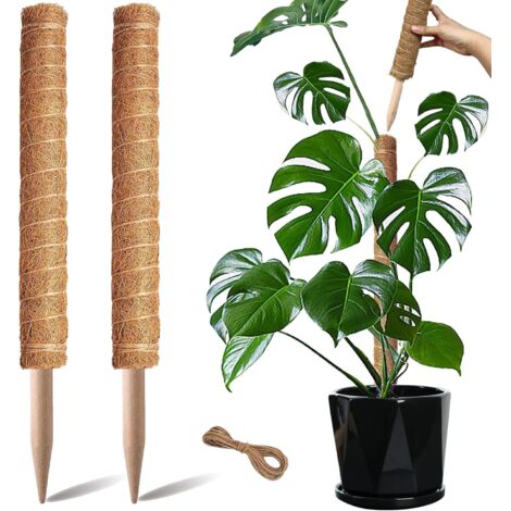 Set aus 2 stapelbaren 43 cm (17 Zoll) langen Pflanzenstützen aus brauner Kokosfaser für Kletterpflanzen im Innenbereich, Stützen für Topfpflanzen.