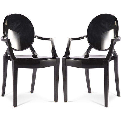 Set aus 2 transparenten Esszimmerstühlen - Armlehnen-Design - Louis XIV Schwarz - PC, Kunststoff