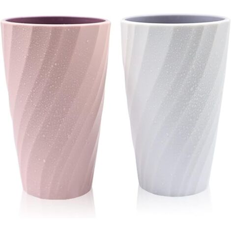 Set aus 2 unzerbrechlichen Badezimmerbechern, weich und strapazierfähig, mit Zahnbürstenhalter (weiß und rosa)