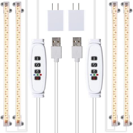 Set aus 2 Vollspektrum-LED-Streifenleuchten mit 3500K Farbtemperatur, 3/9/12-Stunden-Ein-/Ausschaltautomatik und 10 Helligkeitsstufen (2 Leuchten × 2 Packungen)