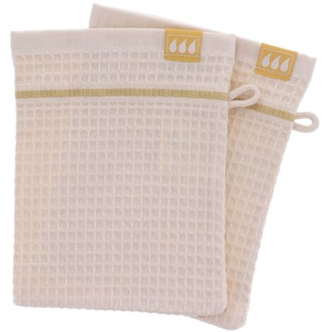 Set aus 2 waschhandschuhen 15x21cm 100% baumwolle mit bienenwabenmuster - beige - Tendance