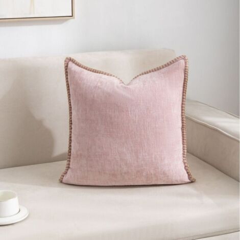 Set aus 2 weichen Chenille-Dekokissenbezügen, 45 x 45 cm, Landhausstil, neutraler Samt, mit Ziernaht, für Sofa, Puderrosa