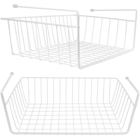 Set aus 2 weißen Draht-Hängekörben zur Aufbewahrung unter Schränken, zusätzliche Auszugsböden für Küchen, Speisekammern, Büros und Regale