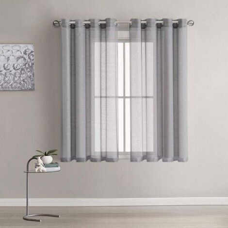 Set aus 2 weißen, transparenten Gardinen, Voile-Fensterpaneelen mit stabilen Ösen für Wohnzimmer und Schlafzimmer