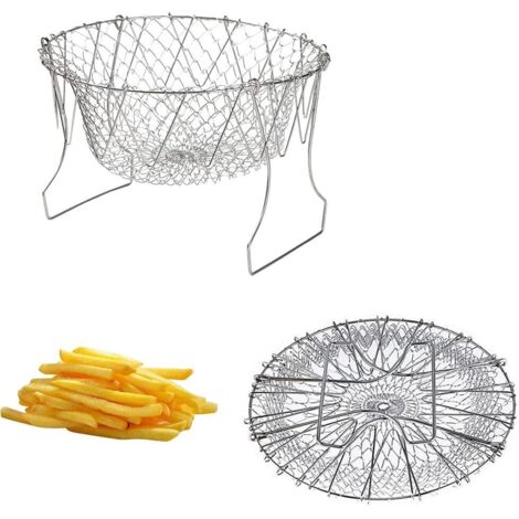 Set aus 2 zusammenklappbaren Frittierkörben aus Edelstahl, Sieben für Nudeln und Gemüse, zum Kochen und Abtropfen