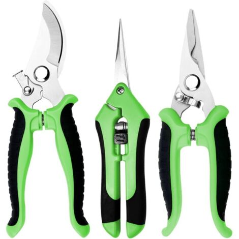 Set aus 3 Gartenwerkzeugen: Gartenschere, professionelle Astschere, Astschere, für Pflanzen, Blumen, Äste und Bonsai.