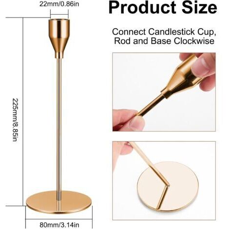 Set aus 3 goldfarbenen Metallkerzenständern, 22 cm – Stielkerzenständer – Dekorative Vintage-Spitzkerzenständer für die Tischdekoration bei Hochzeiten
