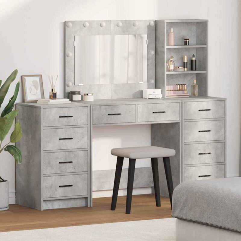 Vidaxl 3-teiliges Schminktisch-set Mit Led In Beton Grau Und Holzwerkstoff