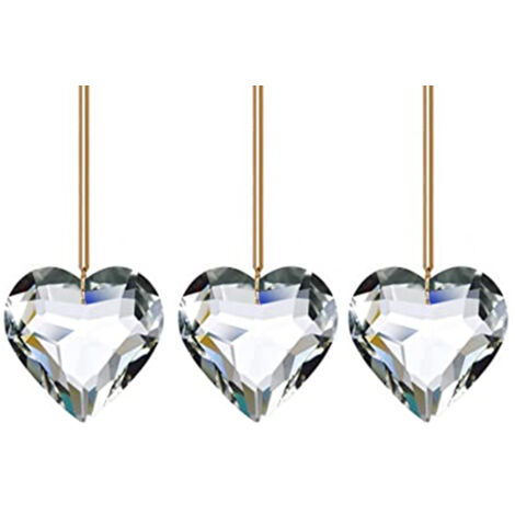 Set aus 3 herzförmigen Kristallprismen für Kronleuchter, Fenster, Garten, Hochzeiten und Partydekoration.