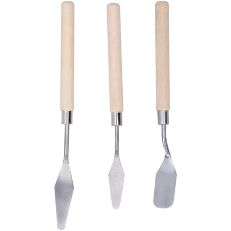 Set aus 3 Holzpalettenmessern für Ölmalerei, künstlerische Werkzeuge zum Schaben und Zeichnen
