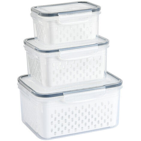 Set aus 3 luftdichten Aufbewahrungsbehältern mit Filtern – ideal zur Aufbewahrung von Obst, Gemüse und Fleisch, zur Verlängerung ihrer Haltbarkeit und zur Organisation Ihres Kühlschranks.