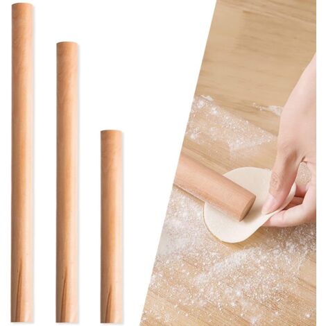 Set aus 3 Nudelhölzern aus Buchenholz für Teig, Gebäck, Brot, Pizza, Kekse und Crêpes (16 cm, 25 cm, 30 cm)