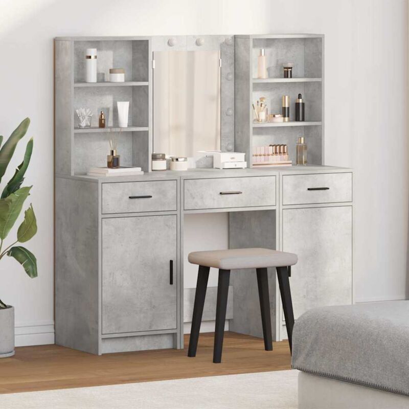 Vidaxl 3-teiliges Schminktisch-set Beton Grau Ingenieurholz
