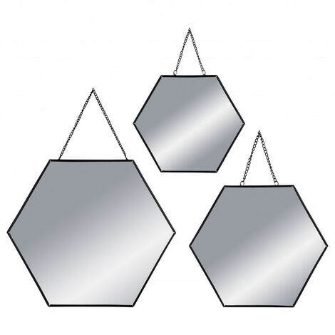 Set aus 3 Spiegeln aus Metall mit Atmosphären-Kette - schwarz