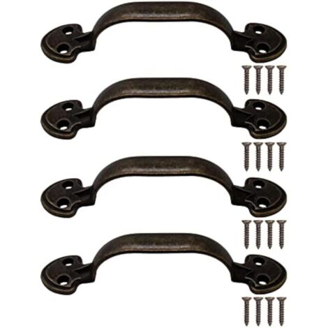 Set aus 4 antiken Möbelgriffen aus gealtertem Messing in Bronzeoptik, 115 x 24 mm